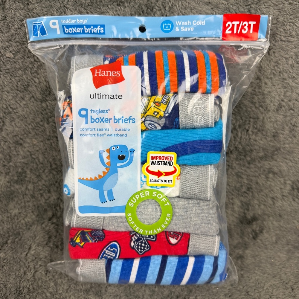Hanes Ultimate Tagless Toddler Boys Boxer Briefs 2T-3T 9 Pair